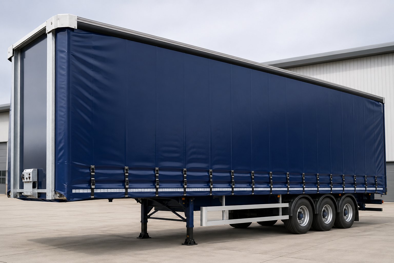 Curtainside trailer with plain navy PVC curtain